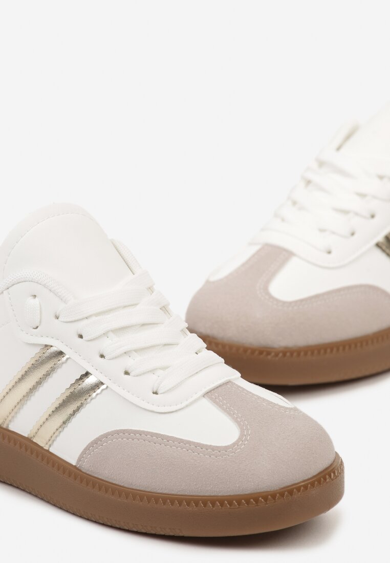 Biało-Złote Sneakersy Sznurowane w Sportowym Stylu Mrefia