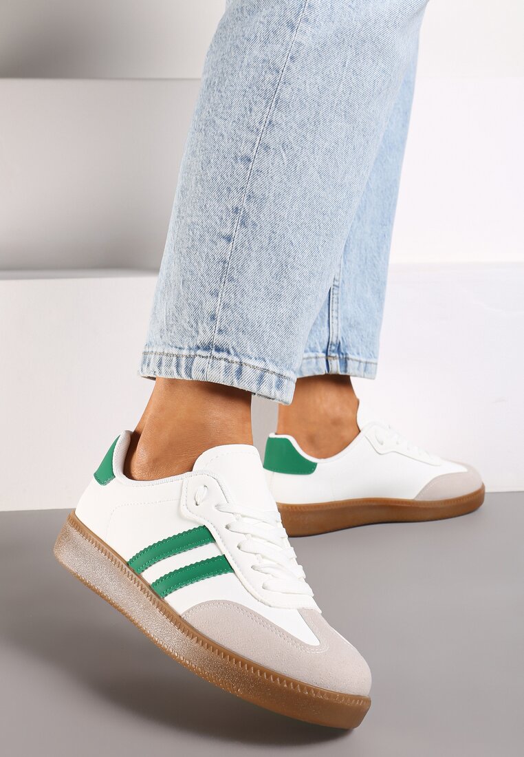 Biało-Zielone Sneakersy Sznurowane w Sportowym Stylu Mrefia