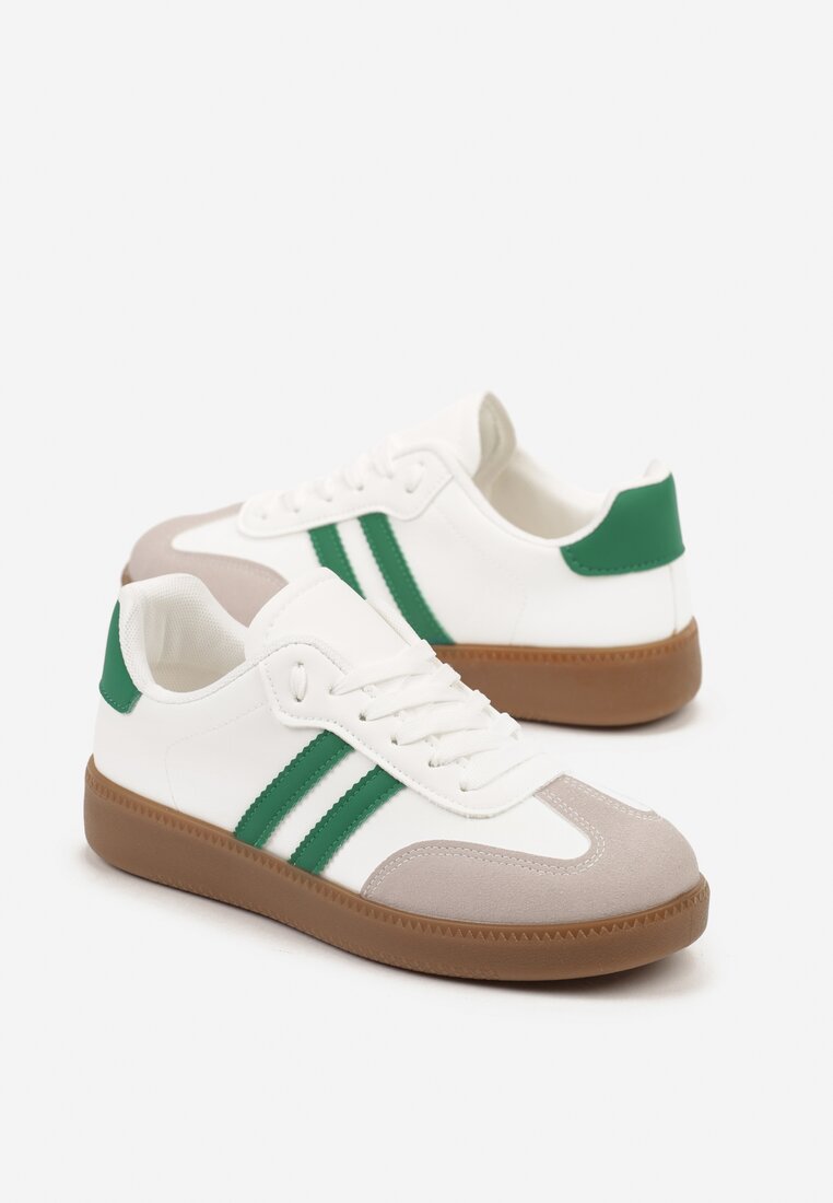 Biało-Zielone Sneakersy Sznurowane w Sportowym Stylu Mrefia