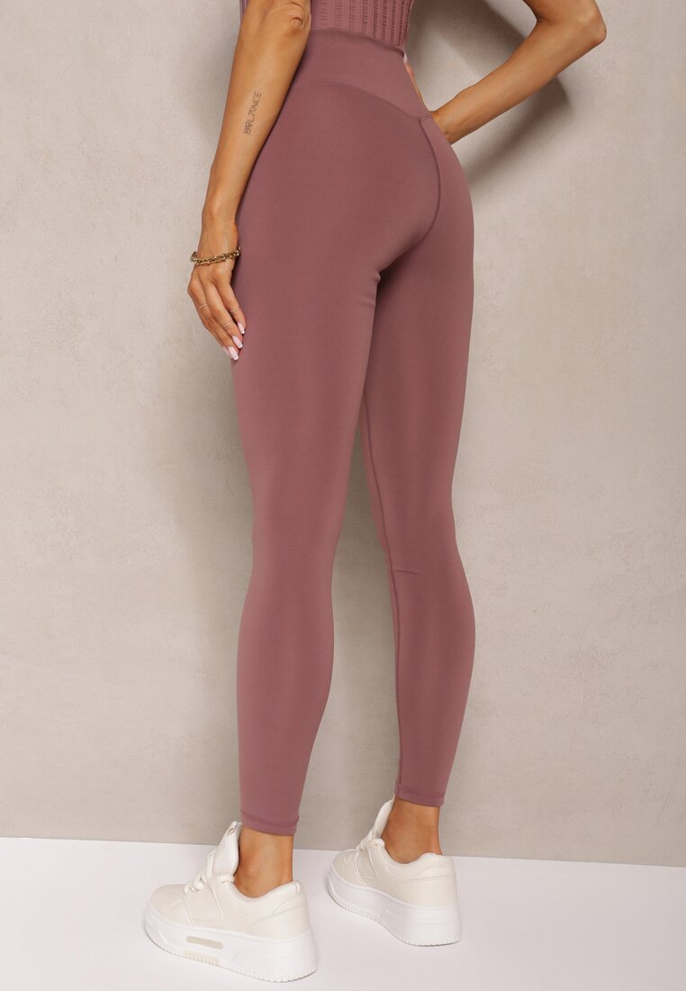 Brązowe Sportowe Legginsy High Waist Quarefia