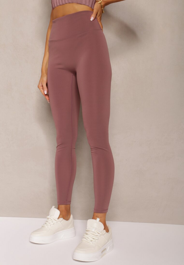 Brązowe Sportowe Legginsy High Waist Quarefia