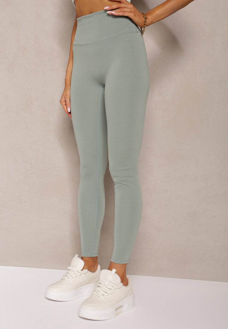 Ciemnozielone Sportowe Legginsy High Waist Quarefia