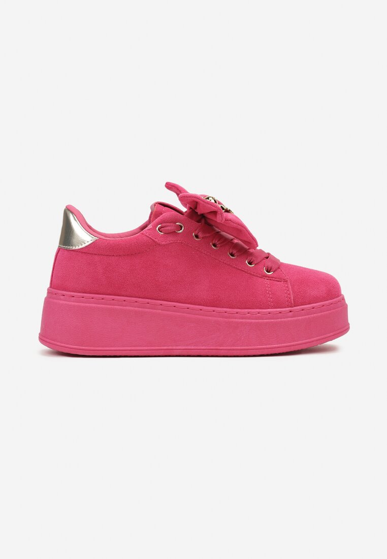 Fuksjowe Sneakersy Ozdobione Broszką i Kokardką Hrivia