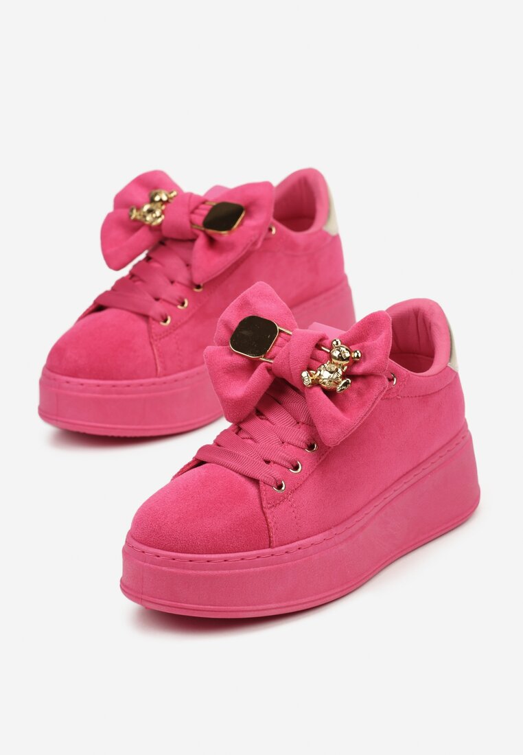 Fuksjowe Sneakersy Ozdobione Broszką i Kokardką Hrivia