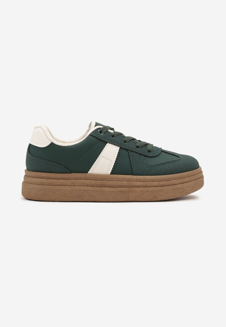 Zielone Sneakersy na Grubej Podeszwie z Ozdobnymi Przeszyciami Ysdole