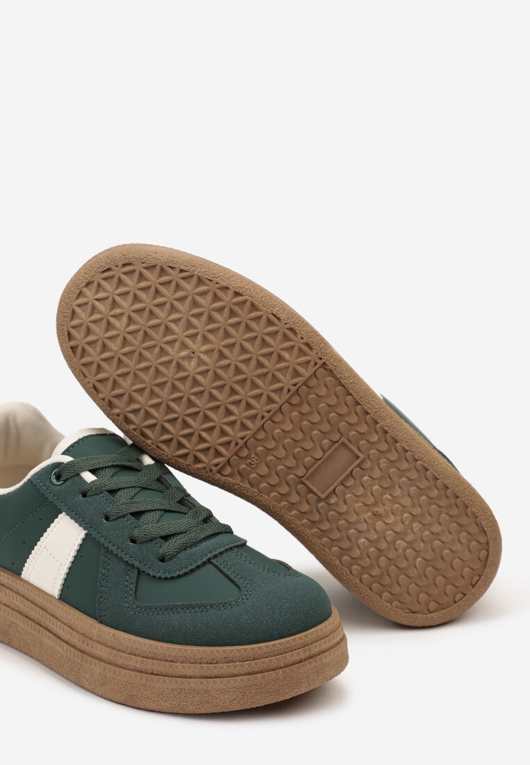Zielone Sneakersy na Grubej Podeszwie z Ozdobnymi Przeszyciami Ysdole