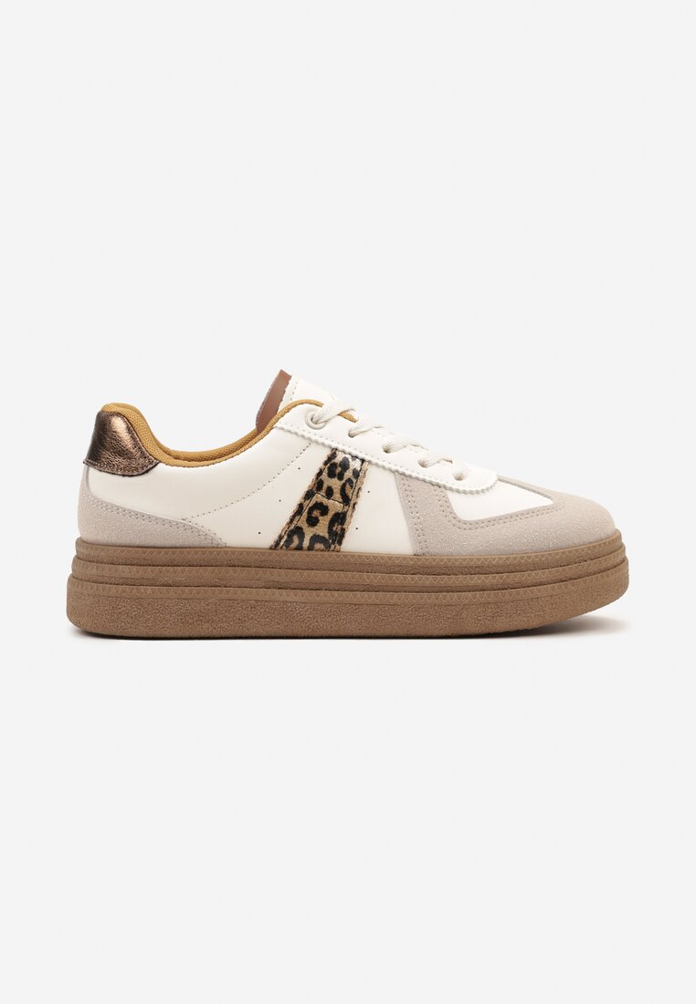 Beżowo-Brązowe Sneakersy na Grubej Podeszwie z Ozdobnymi Przeszyciami Ysdole