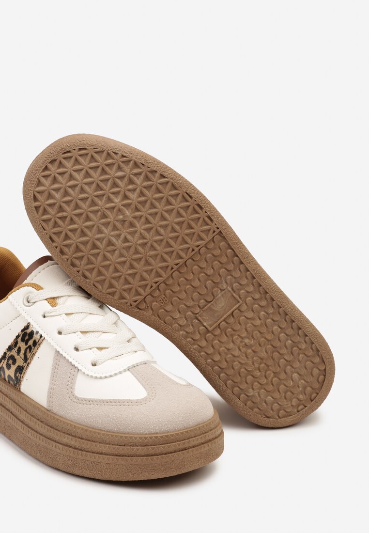 Beżowo-Brązowe Sneakersy na Grubej Podeszwie z Ozdobnymi Przeszyciami Ysdole