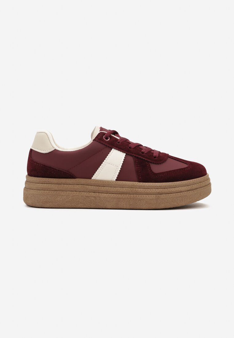 Bordowe Sneakersy na Grubej Podeszwie z Ozdobnymi Przeszyciami Ysdole