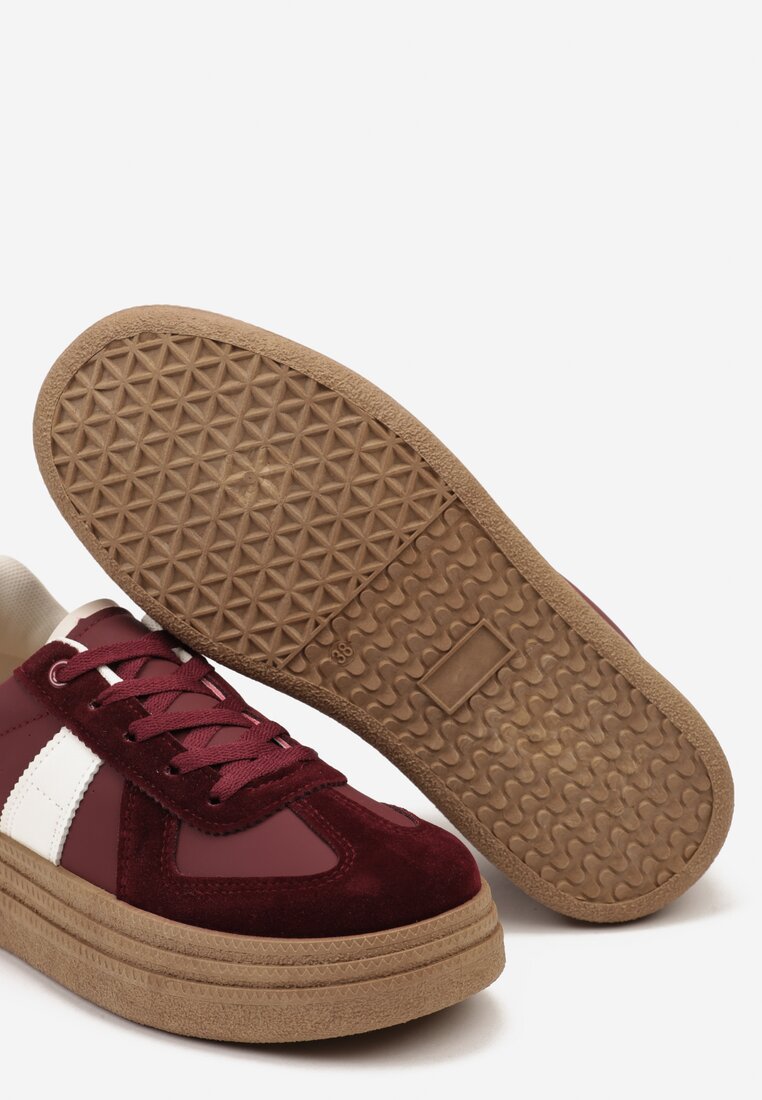 Bordowe Sneakersy na Grubej Podeszwie z Ozdobnymi Przeszyciami Ysdole