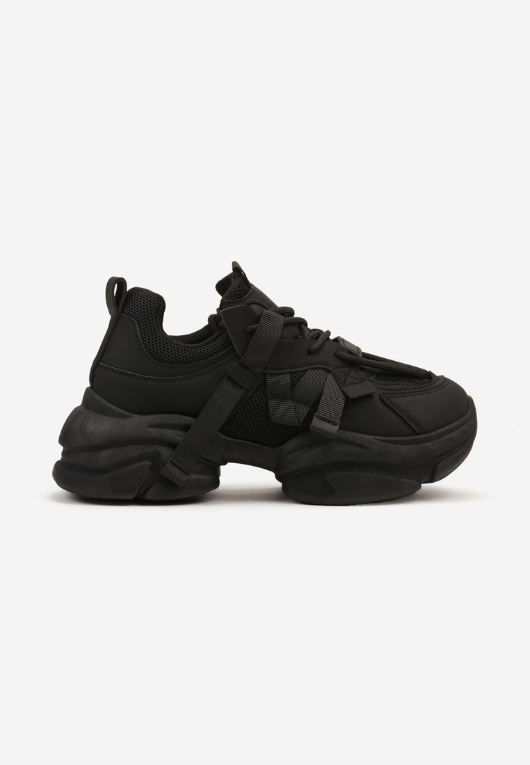 Czarne Sneakersy na Platformie z Grubymi Sznurówkami i Przeszyciami Wladisa