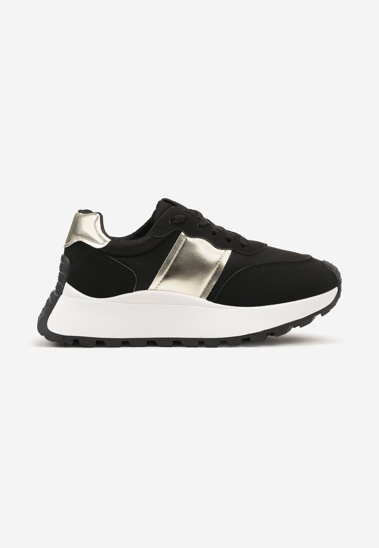 Czarne Sneakersy przed Kostkę na Platformie z Ozdobnymi Wstawkami Benace