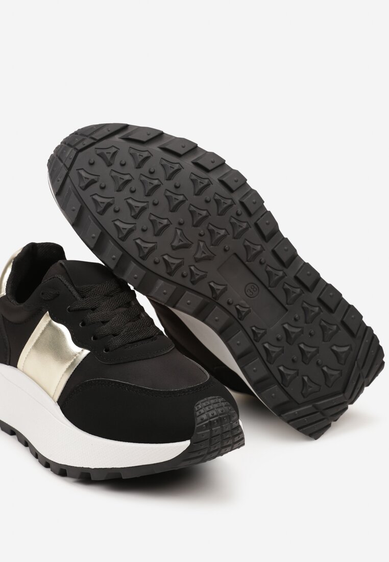 Czarne Sneakersy przed Kostkę na Platformie z Ozdobnymi Wstawkami Benace