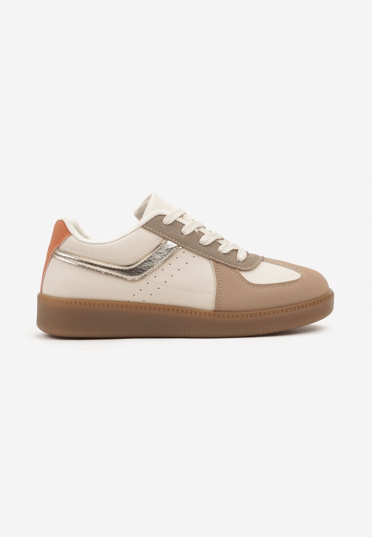 Ciemnobeżowe Sneakersy na Niskiej Platformie z Metalicznymi Wstawkami Dalivia