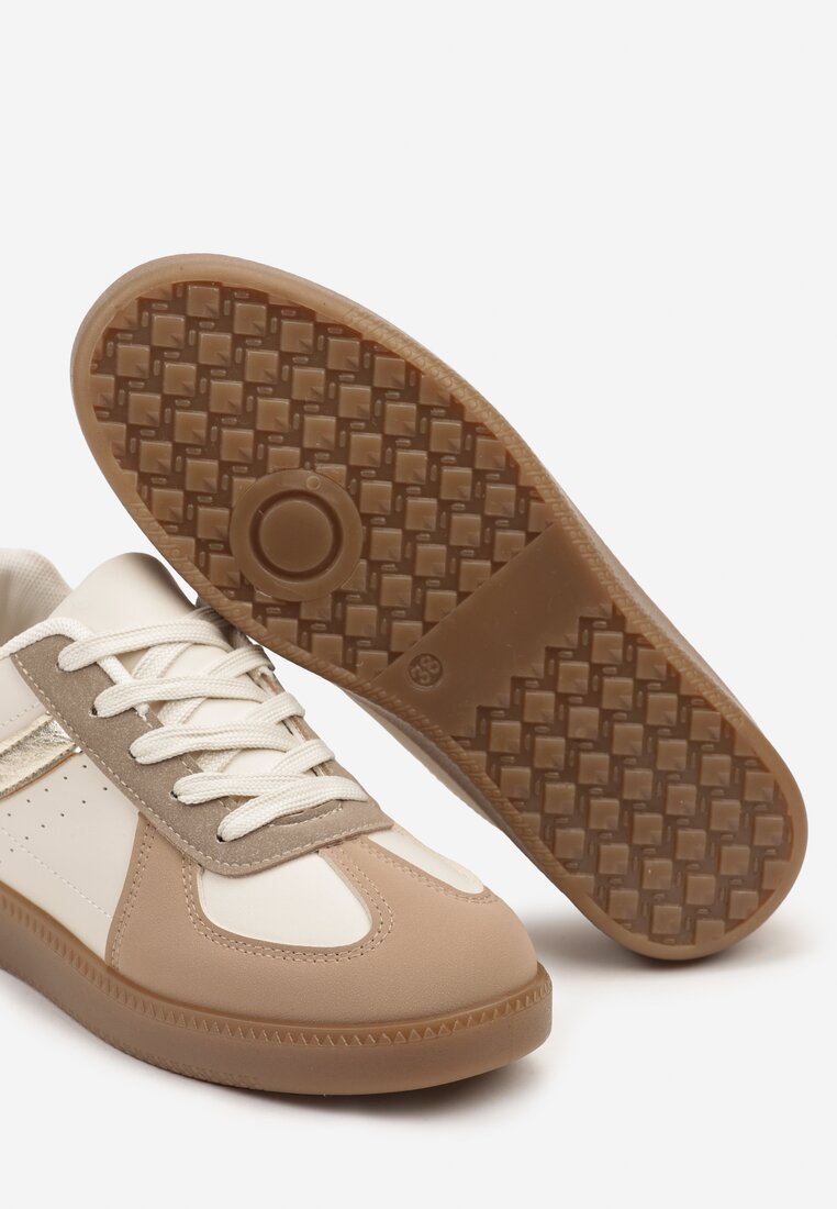 Ciemnobeżowe Sneakersy na Niskiej Platformie z Metalicznymi Wstawkami Dalivia