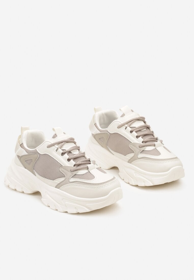 Szare Sneakersy na Platformie z Przeszyciami Pod Kostkę Benasia