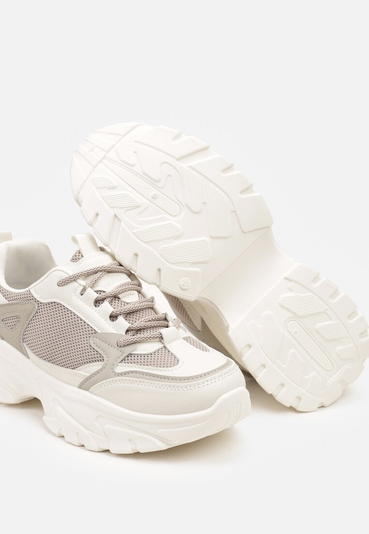Szare Sneakersy na Platformie z Przeszyciami Pod Kostkę Benasia