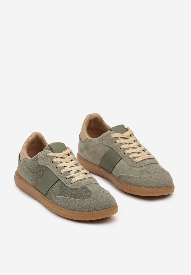 Zielone Sznurowane Buty Sportowe Sneakersy na Płaskiej Podeszwie Morali