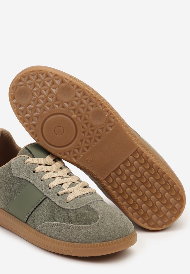 Zielone Sznurowane Buty Sportowe Sneakersy na Płaskiej Podeszwie Morali