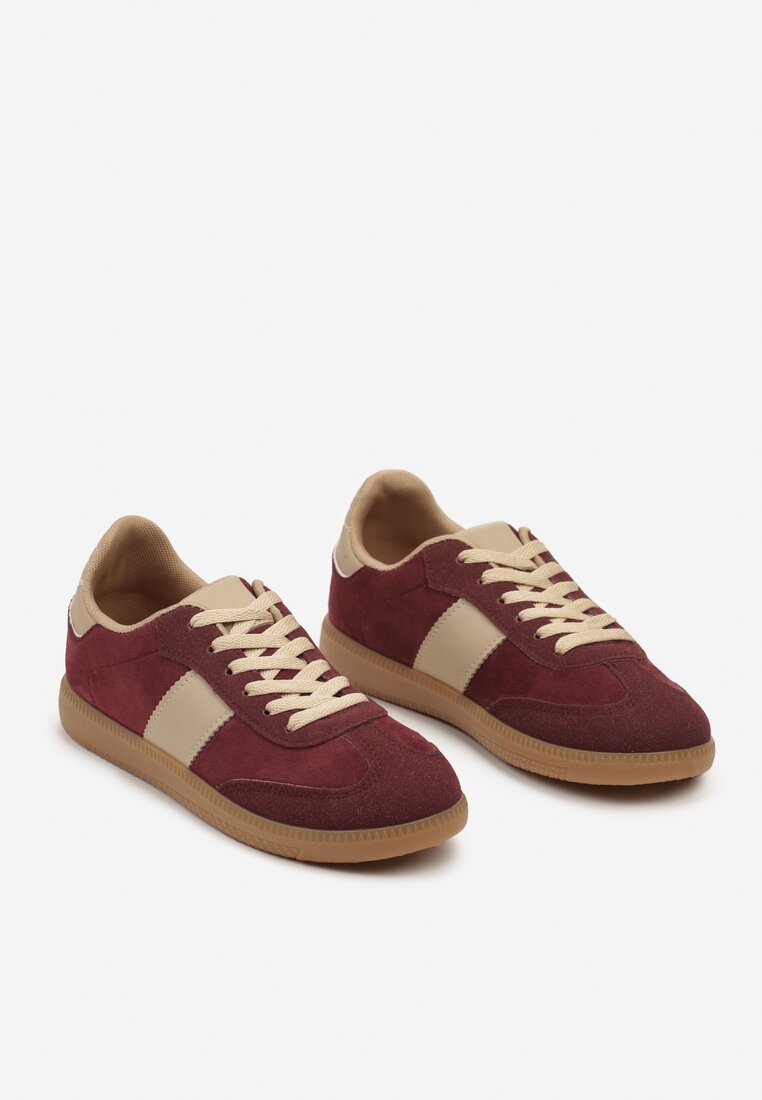 Bordowe Sznurowane Buty Sportowe Sneakersy na Płaskiej Podeszwie Morali