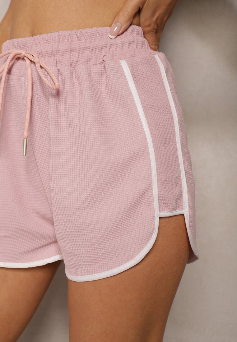 Różowe Dresowe Szorty z Bawełny High Waist z Gumką w Pasie Nevelixa