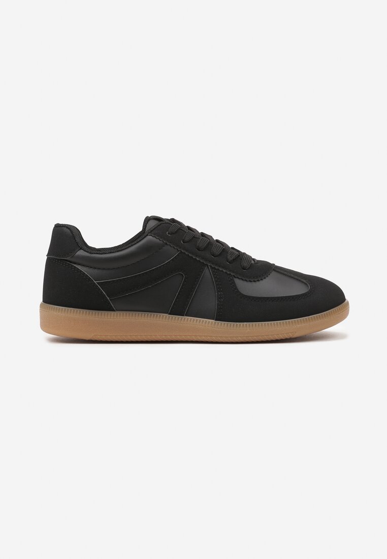 Czarne Sneakersy na Płaskiej Podeszwie Ozdobione Paskami Mivoria
