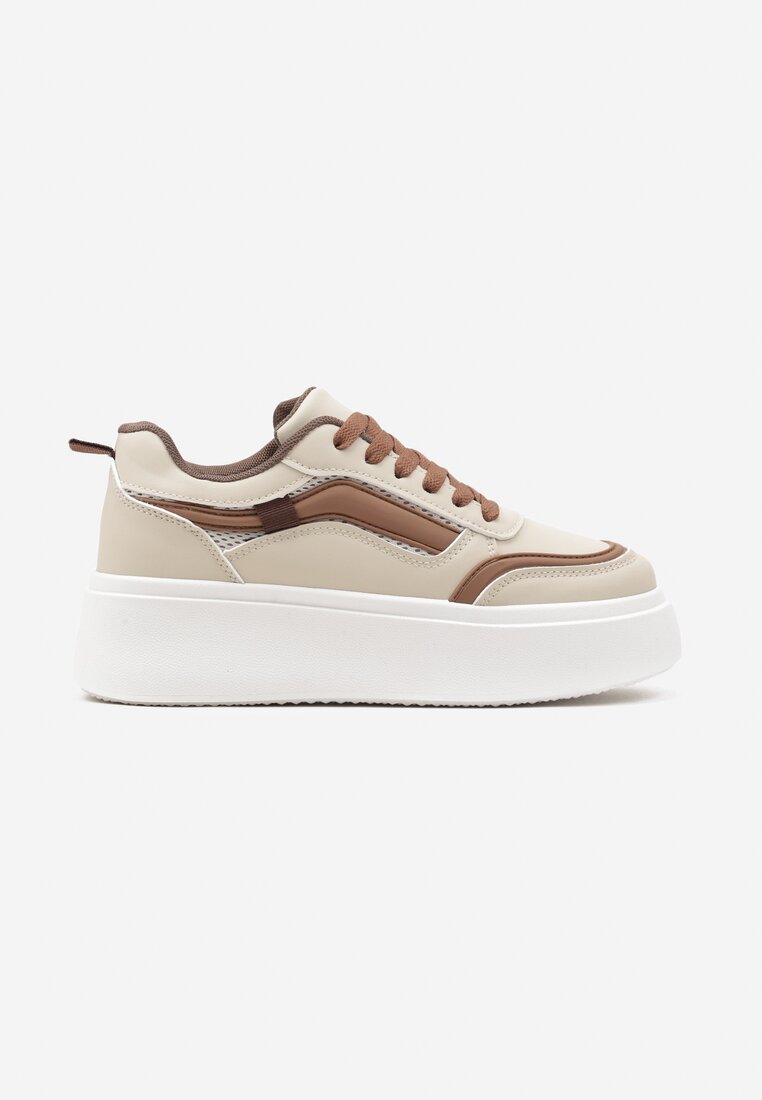 Beżowe Casualowe Sneakersy na Płaskiej Podeszwie Ozdobione Paskami Vlivana