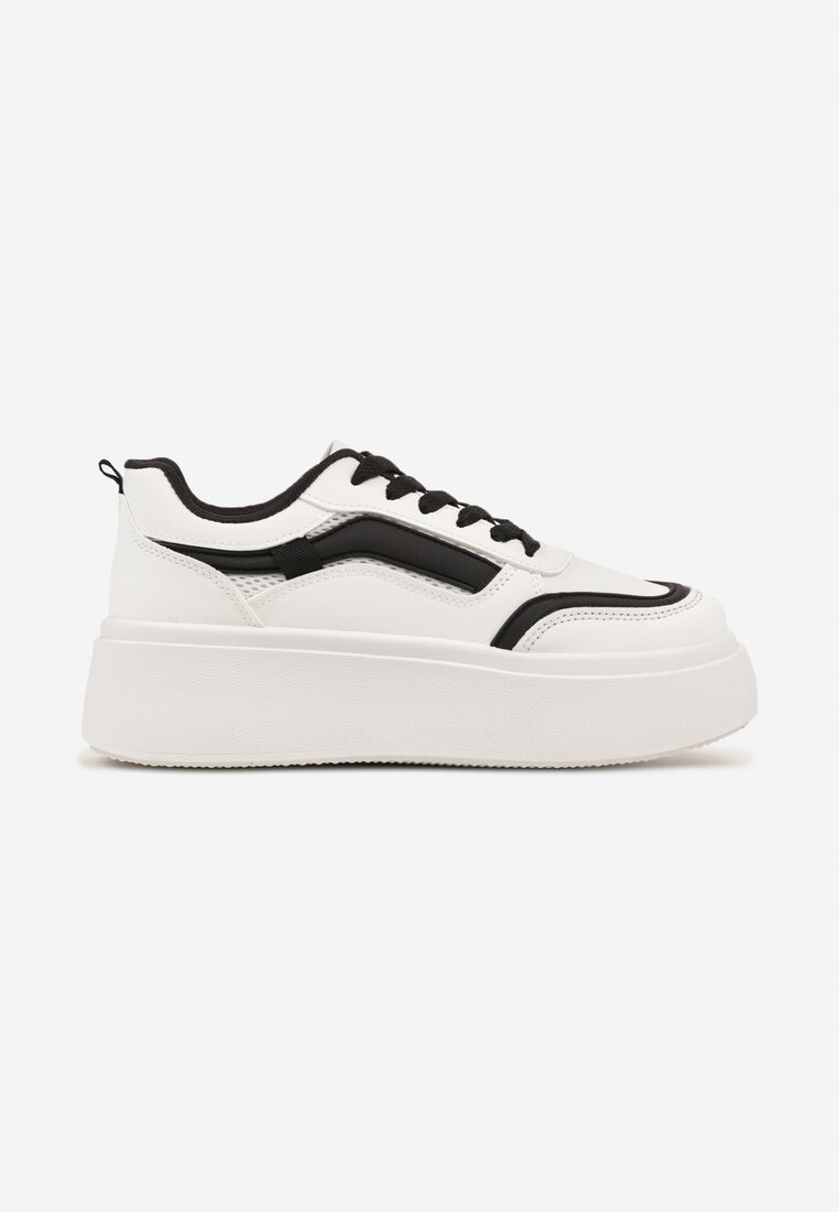 Biało-Czarne Casualowe Sneakersy na Płaskiej Podeszwie Ozdobione Paskami Vlivana