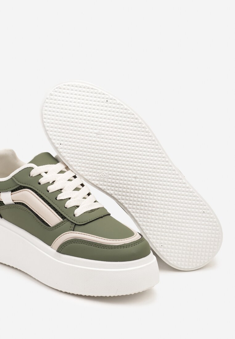 Zielone Casualowe Sneakersy na Płaskiej Podeszwie Ozdobione Paskami Vlivana