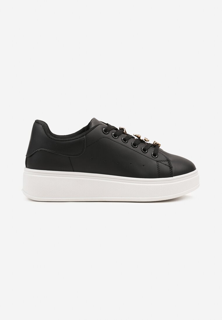 Czarne Sneakersy na Platformie Wykończone Cyrkoniowymi Aplikacjami Vliorina