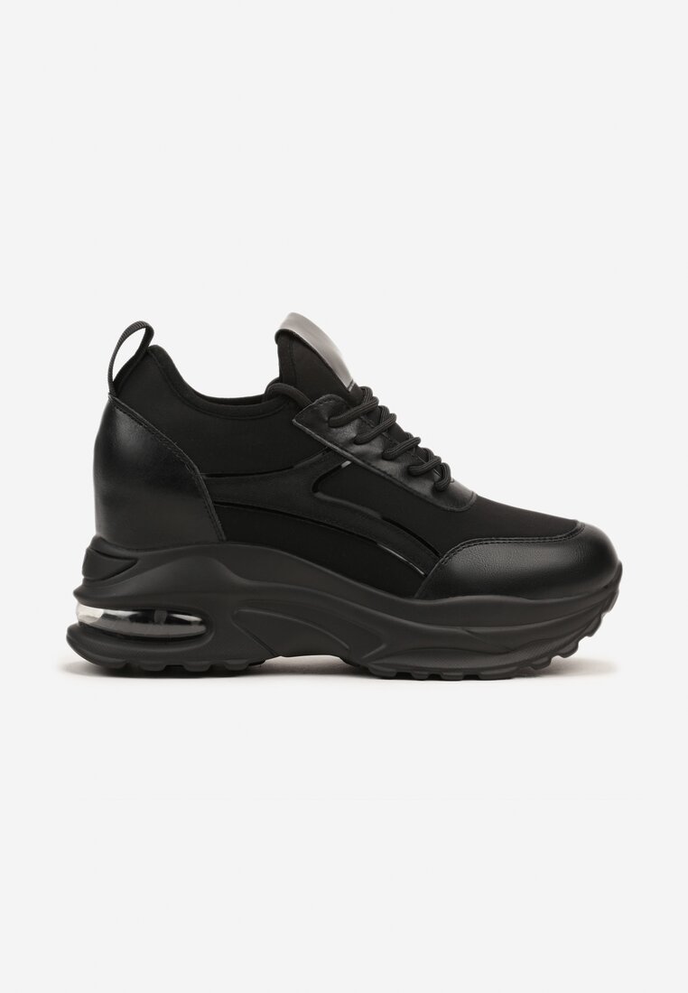 Czarne Sneakersy na Koturnie Ozdobione Metalicznym Wykończeniem Vliraya