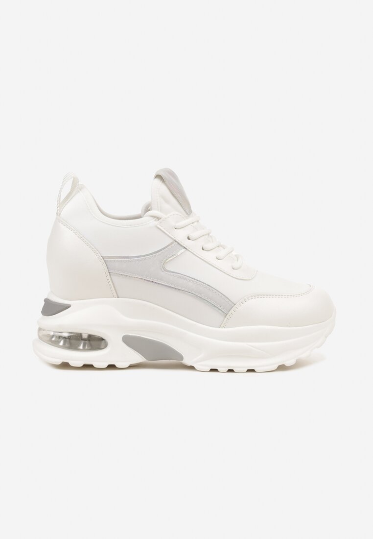 Biało-Srebrne Sneakersy na Koturnie Ozdobione Metalicznym Wykończeniem Vliraya
