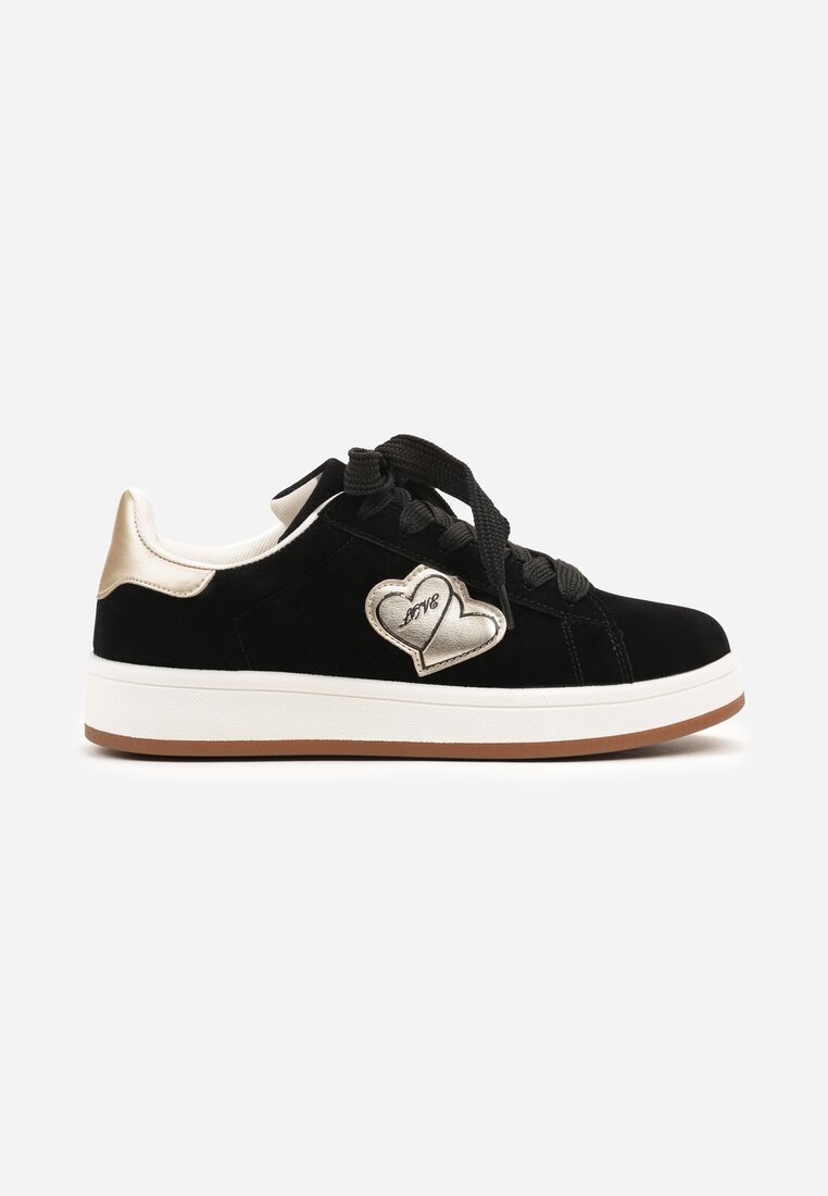Czarne Sneakersy z Naszywką w Kształcie Serc Usitala