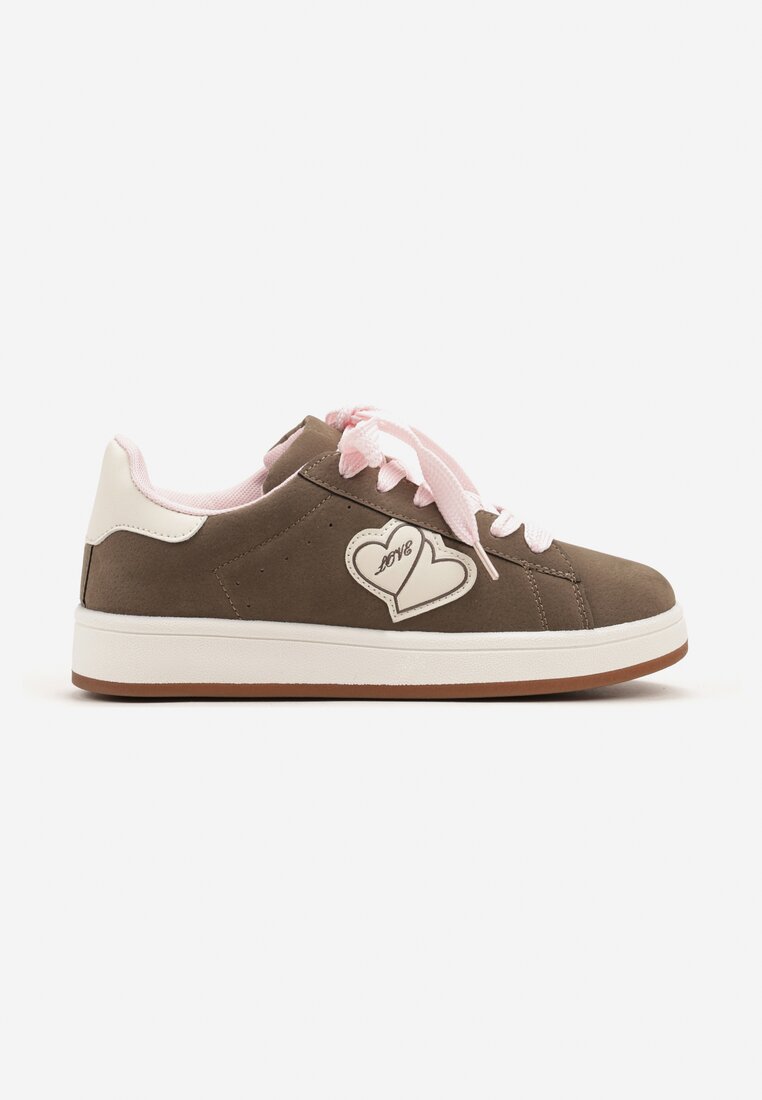 Ciemnobeżowe Sneakersy z Naszywką w Kształcie Serc Usitala