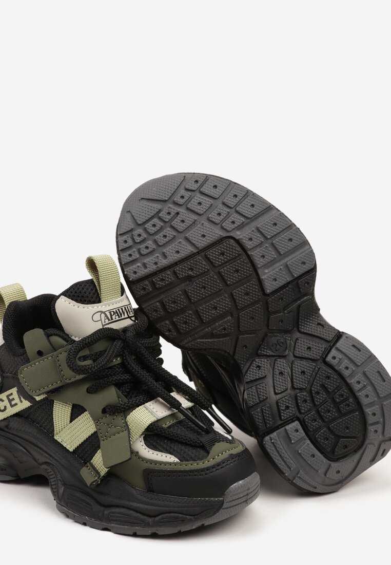 Czarne Buty Sportowe na Grubej Podeszwie z Ozdobnymi Paskami Anorina
