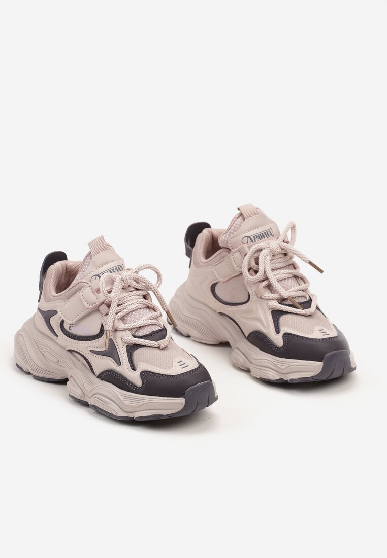 Różowe Buty Sportowe Sneakersy na Platformie Ozdobione Napisem Selista