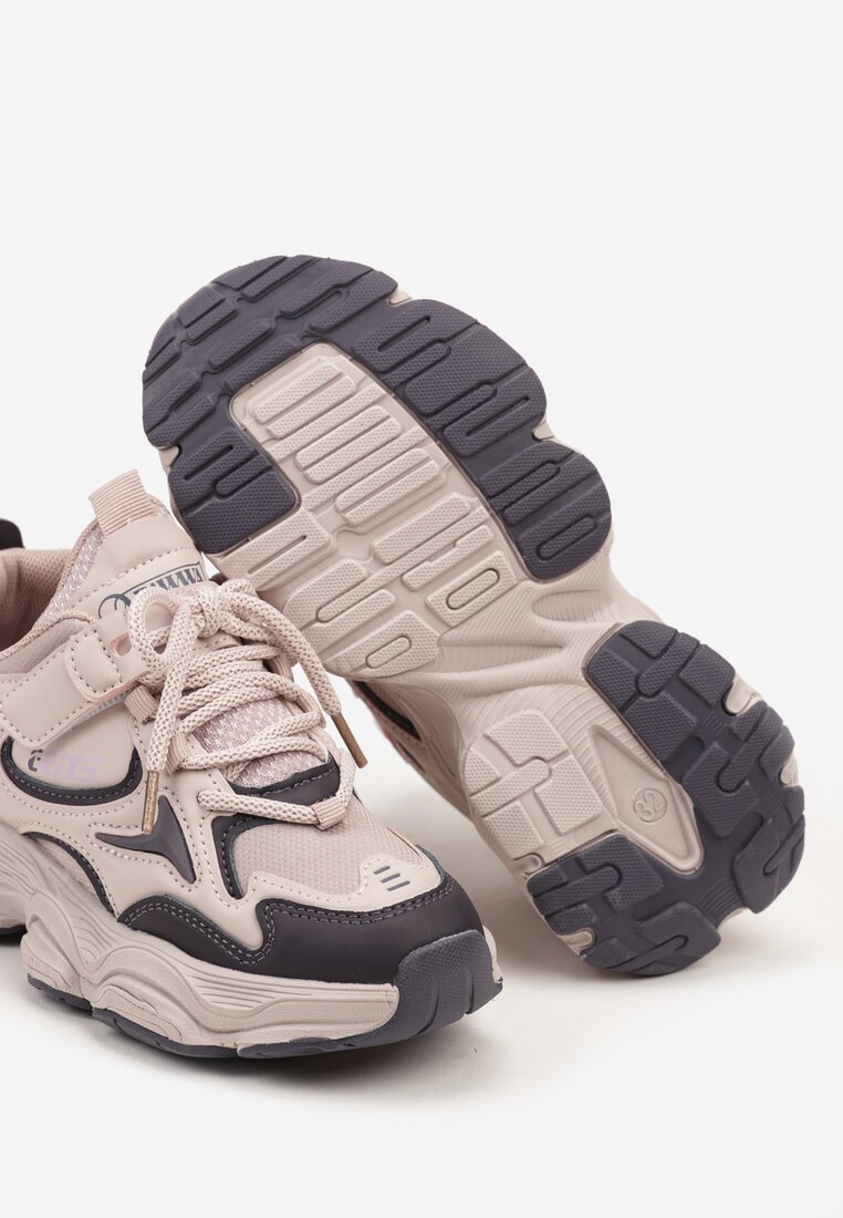 Różowe Buty Sportowe Sneakersy na Platformie Ozdobione Napisem Selista