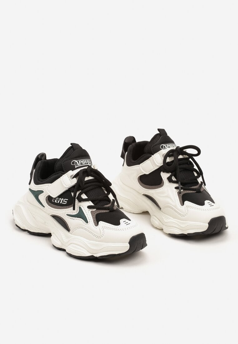 Czarno-Białe Buty Sportowe Sneakersy na Platformie Ozdobione Napisem Selista
