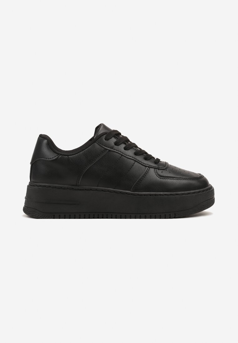 Czarne Casualowe Płaskie Sneakersy Wykończone Perforacją Vlineara
