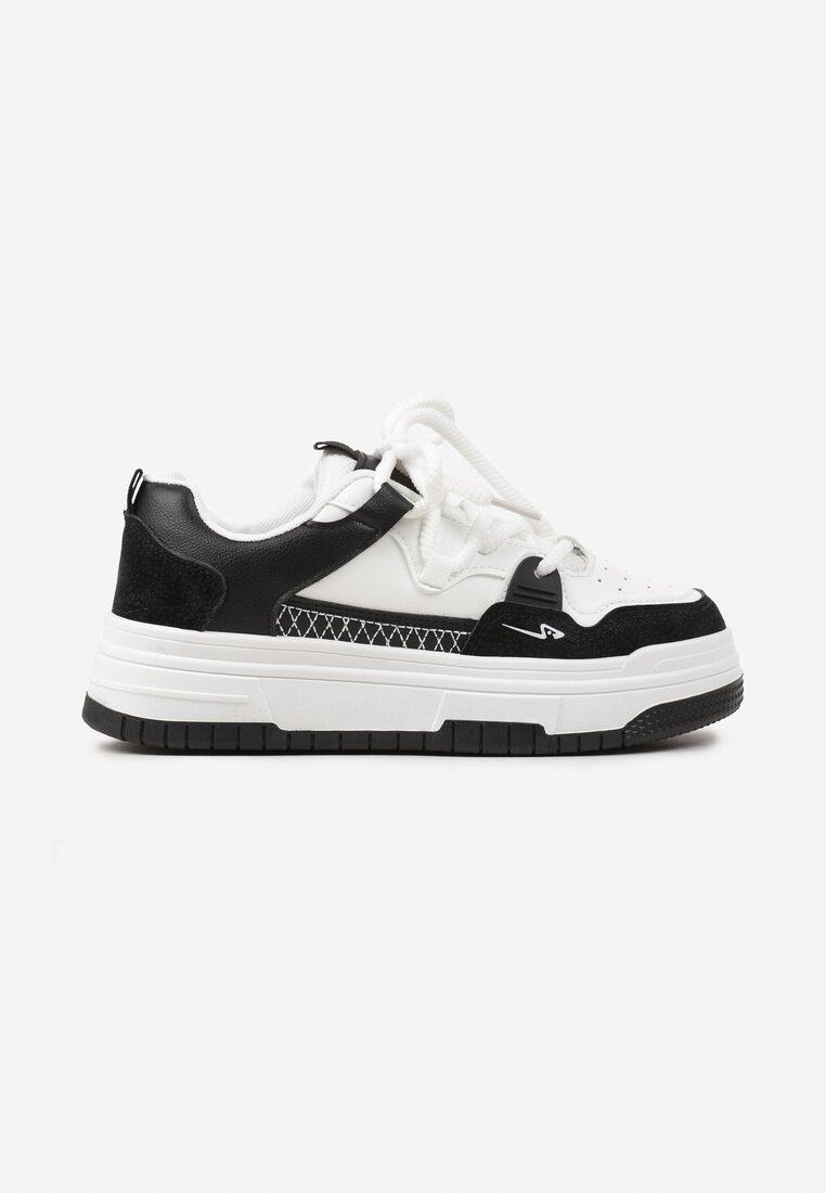 Czarne Sneakersy na Płaskiej Podeszwie Ozdobione Tłoczeniem Mlimara