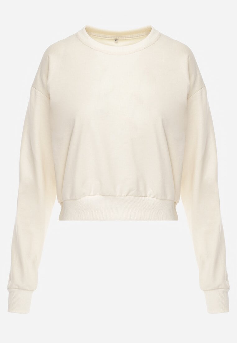 Jasnobeżowa Bluza z Bawełną ze Ściągaczami przy Rękawach i w Pasie Alberia