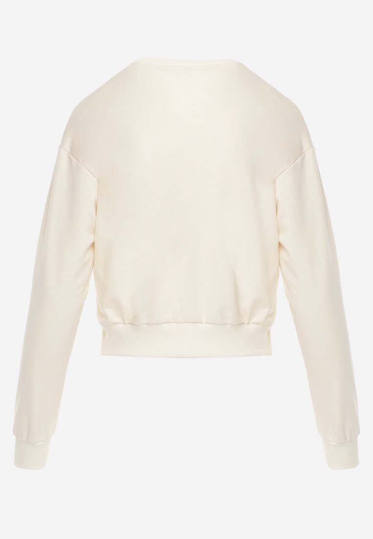 Jasnobeżowa Bluza z Bawełną ze Ściągaczami przy Rękawach i w Pasie Alberia