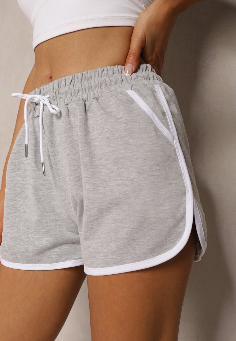 Jasnoszare Szorty Dresowe z Dodatkiem Bawełny High Waist Wykończone Lamówką Mivorina