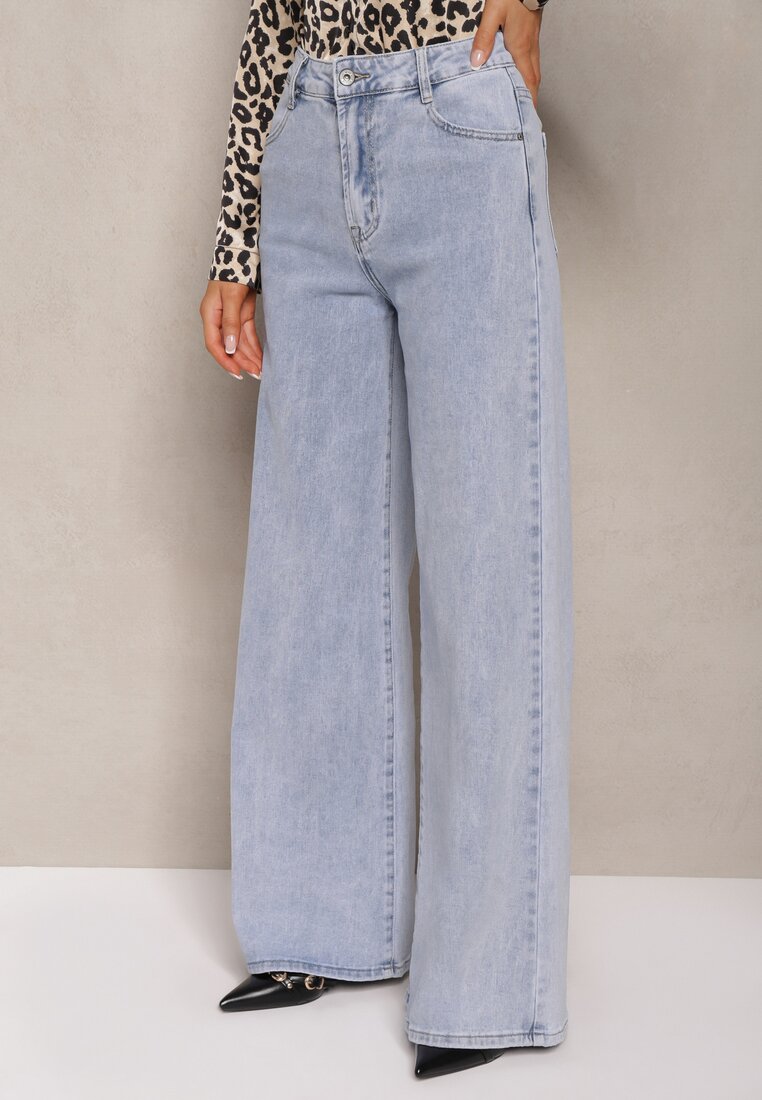 Jasnoniebieskie Jeansy z Bawełny o Szerokich Nogawkach High Waist Navitnes