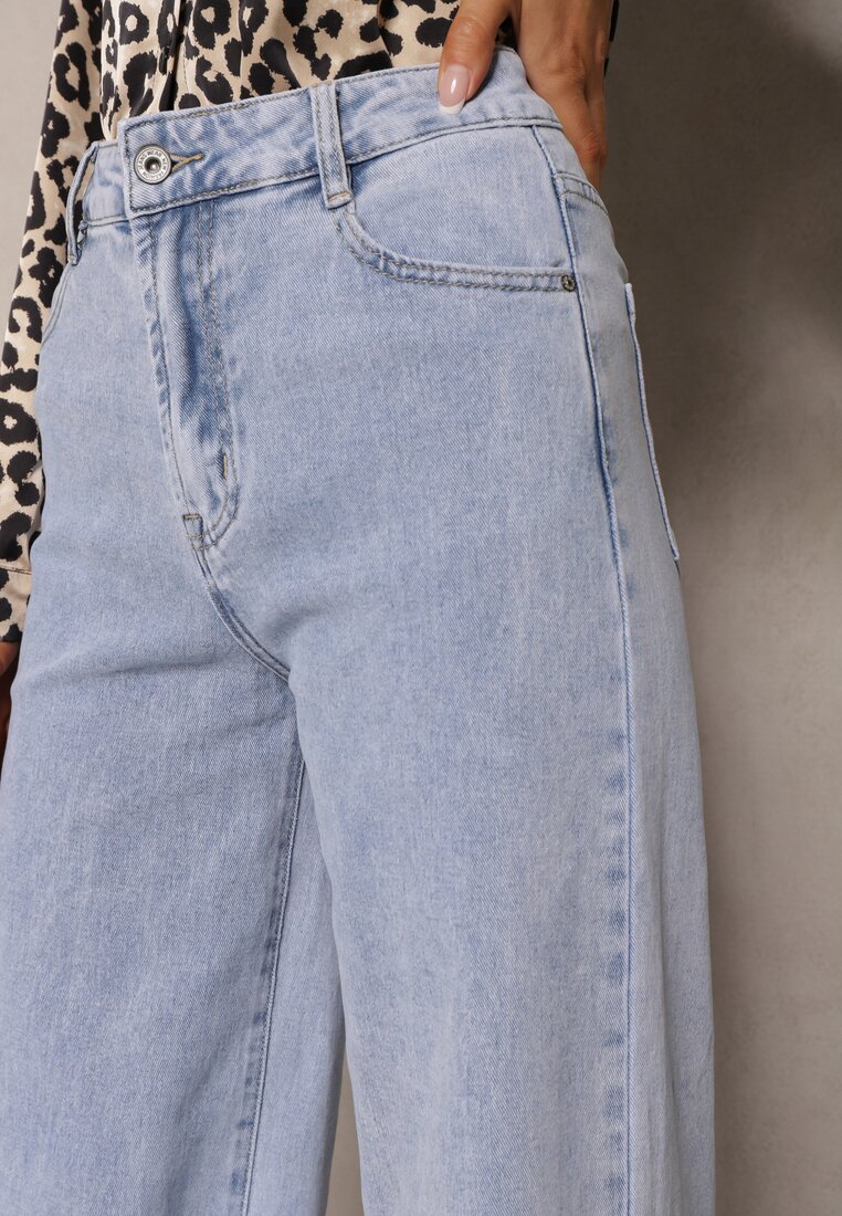 Jasnoniebieskie Jeansy z Bawełny o Szerokich Nogawkach High Waist Navitnes