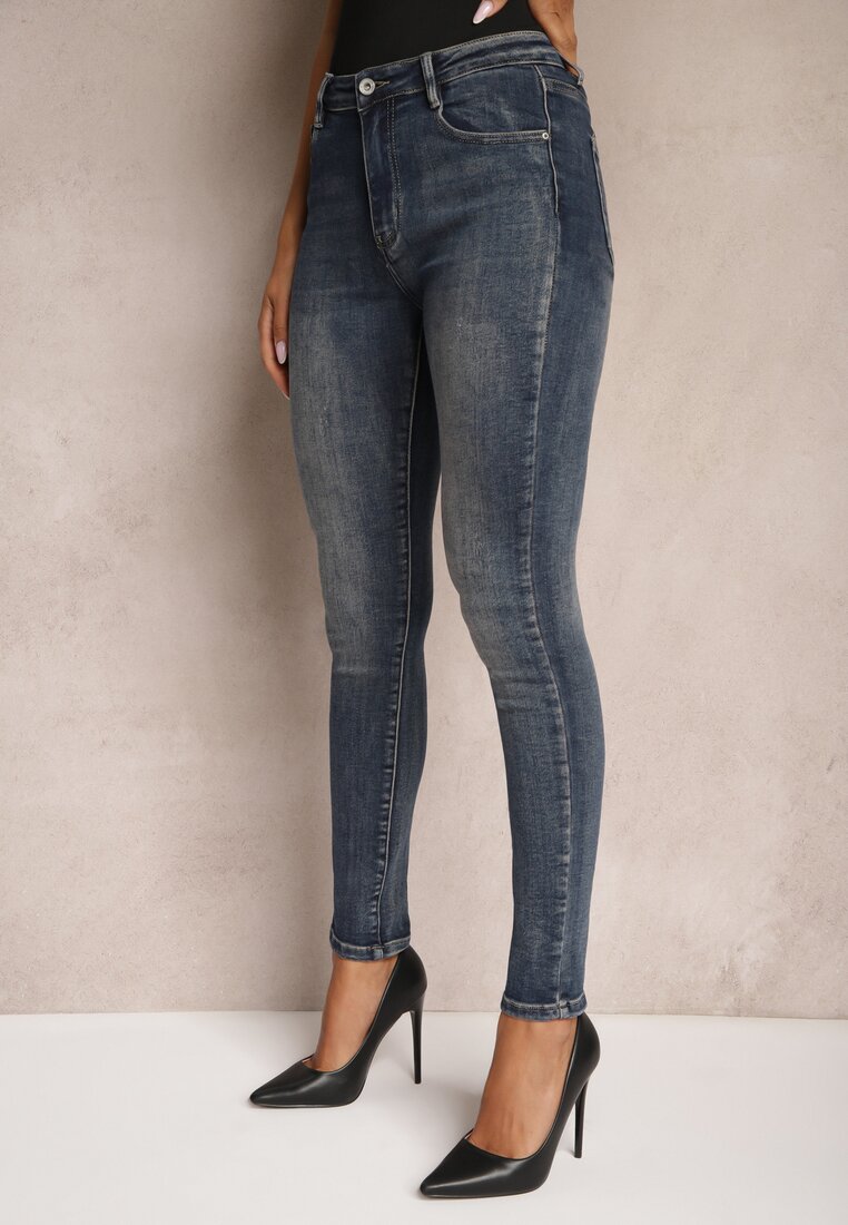 Granatowe Skinny Jeansy z Bawełny High Waist Navittha