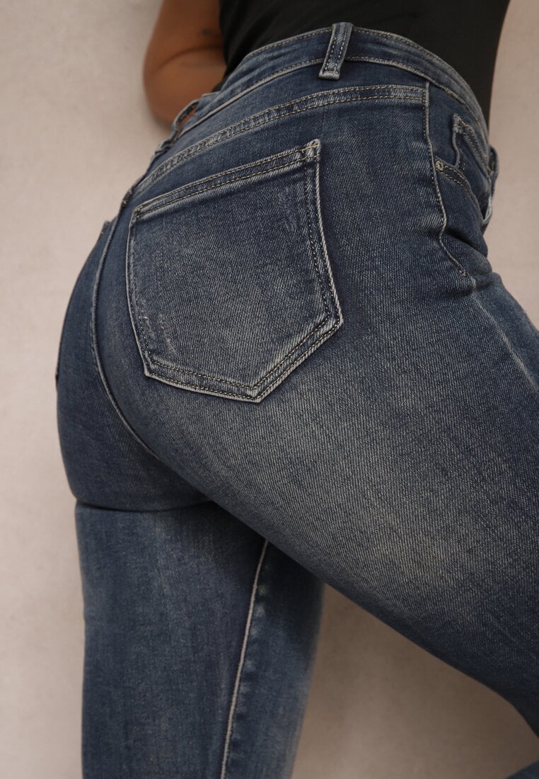 Granatowe Skinny Jeansy z Bawełny High Waist Navittha