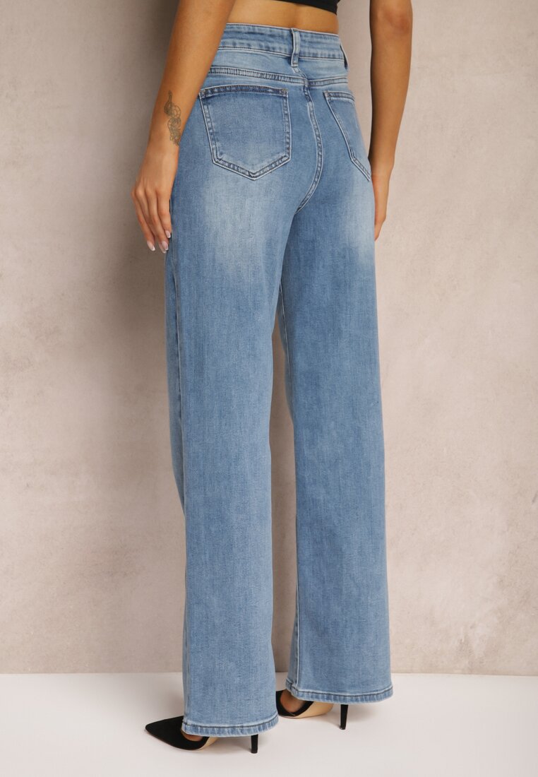 Niebieskie Jeansy z Bawełną High Waist o Szerokim Kroju Navisema