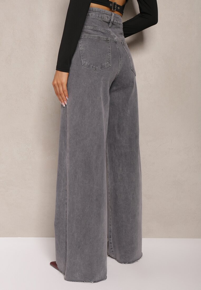 Ciemnoszare Bawełniane Szerokie Jeansy High Waist Navillo