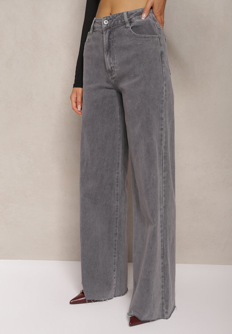 Ciemnoszare Bawełniane Szerokie Jeansy High Waist Navillo